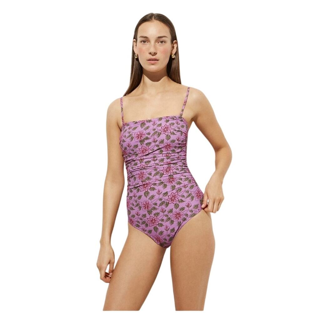NWT J. Crew Gemma Ruched Bandeau One-Piece Bright Purple Iris Floral 4